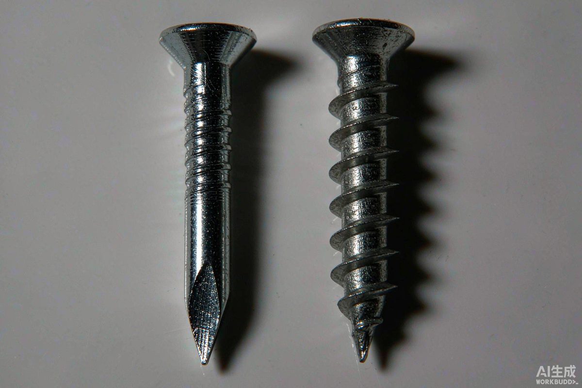 Close-up comparing smooth shank and ring shank common wire nails