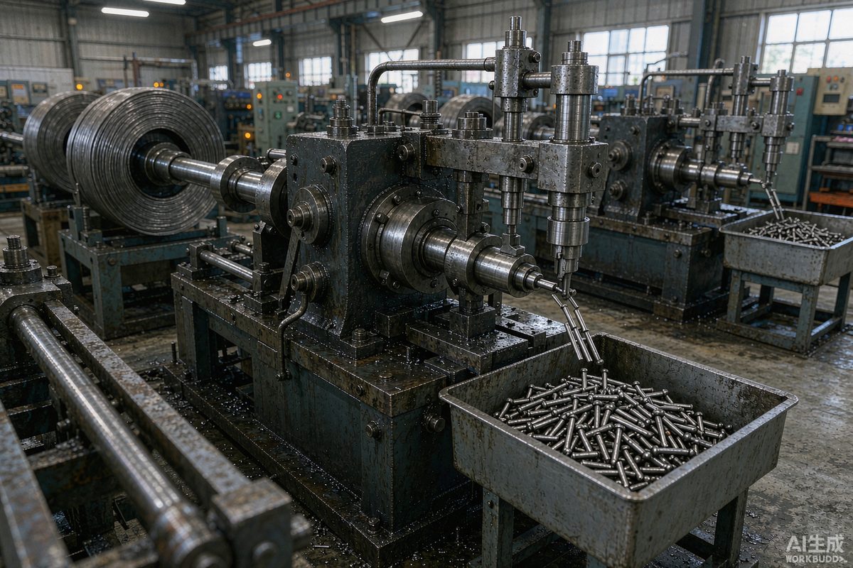 Automated nail-making machines forming common wire nails from steel wire