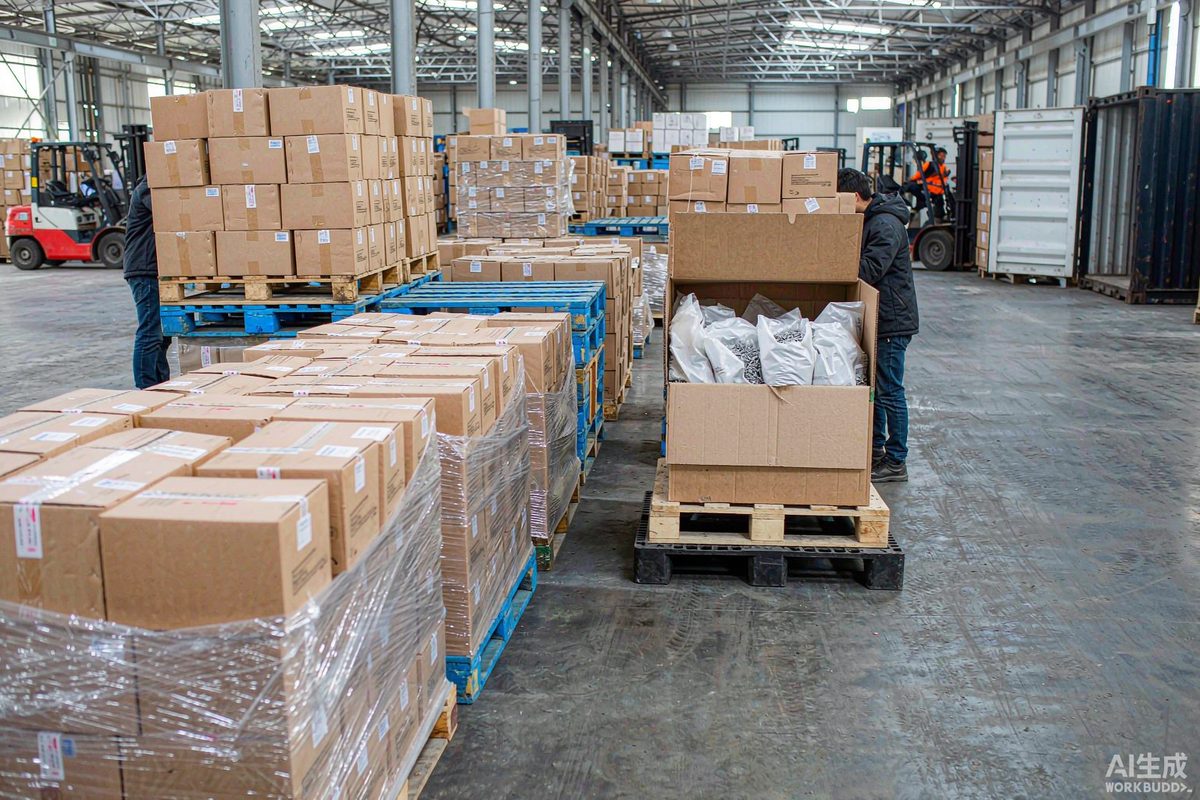 Palletized cartons of common wire nails ready for container export