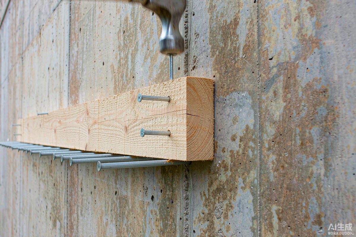 Concrete steel nails fixing timber batten to a concrete wall