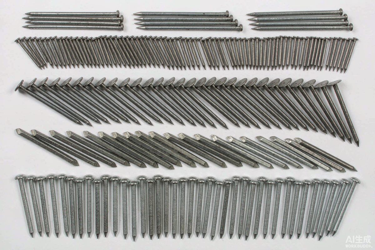 Close-up of smooth shank beside ring shank construction nail