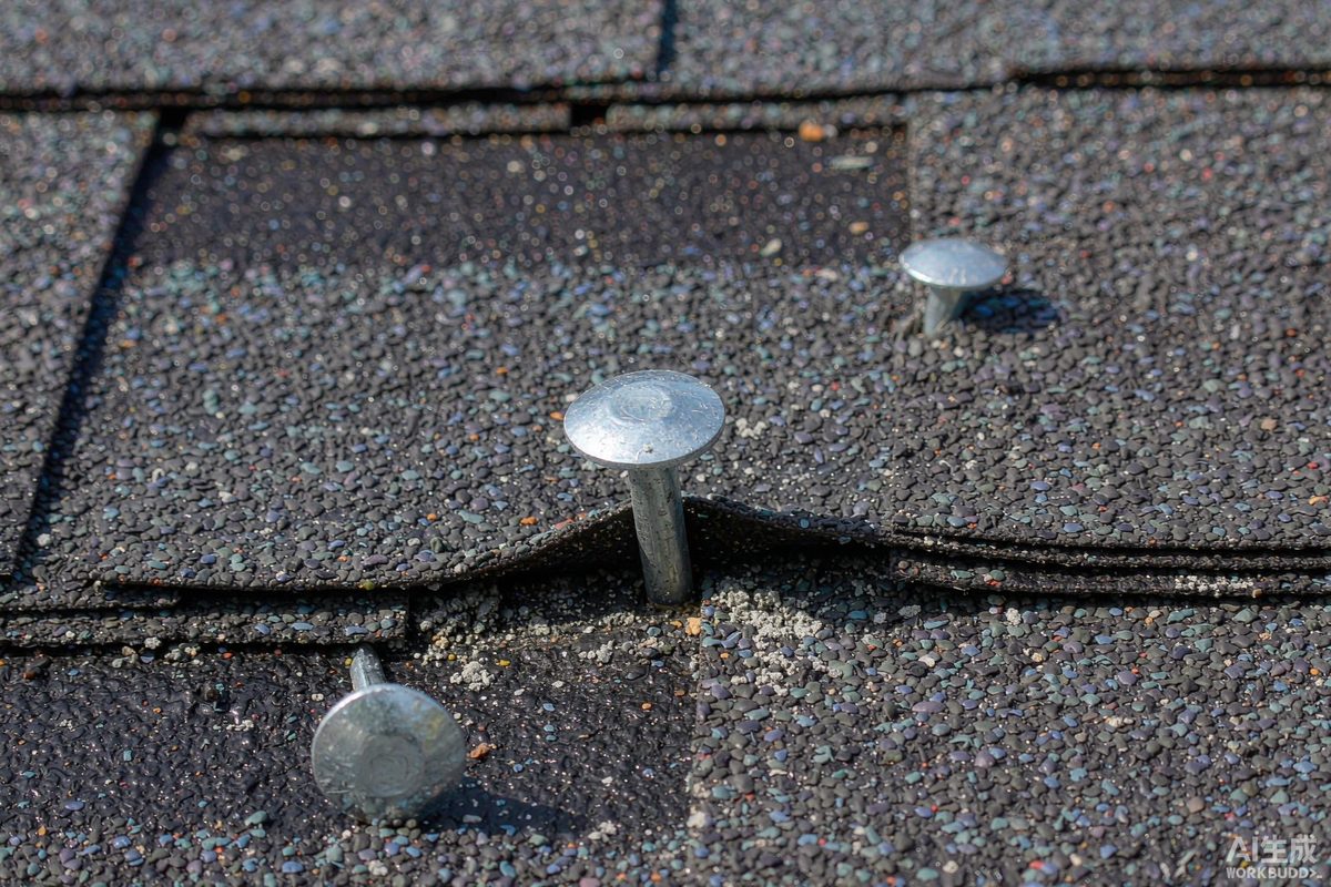 Galvanized roofing nails installed on asphalt shingles