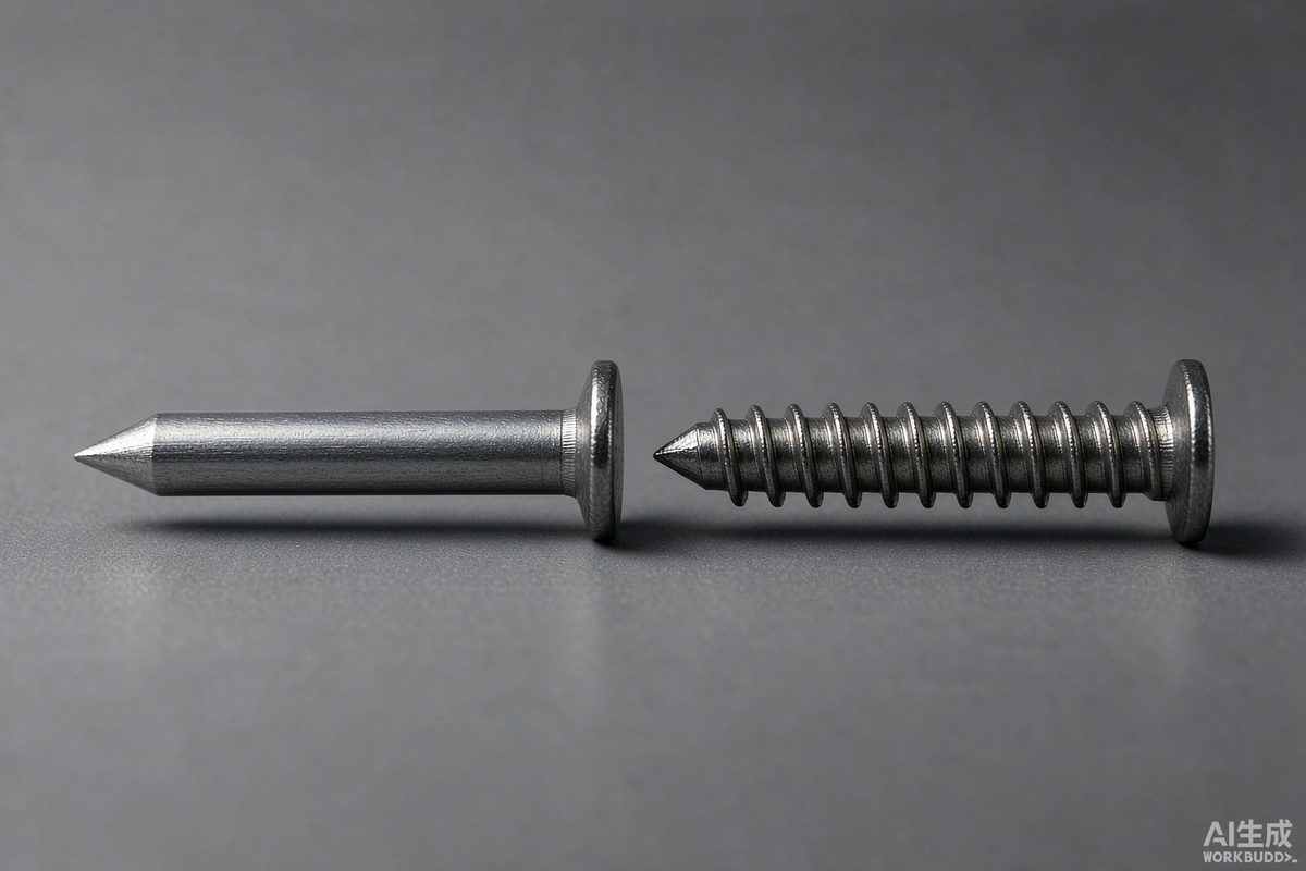 Close-up of smooth shank beside ring shank nail