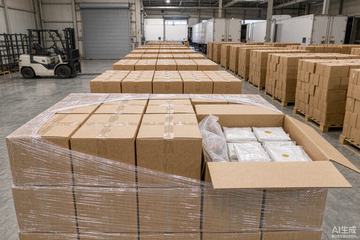Palletized cartons of nails ready for container export