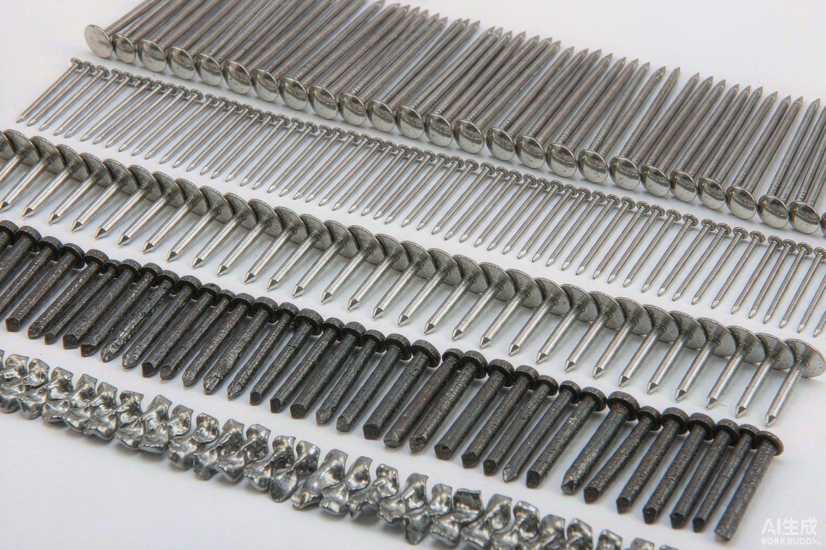 Flat lay of common, box, roofing, concrete and galvanized nails by type